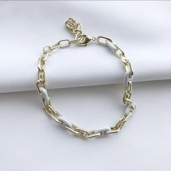 New Kendra Scott Bailey White Mix Gold Chain Bracelet