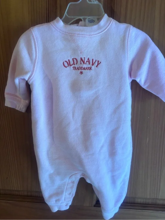Vintage Old Navy Light Pink Infant One-Piece Footie with Embroidered Logo