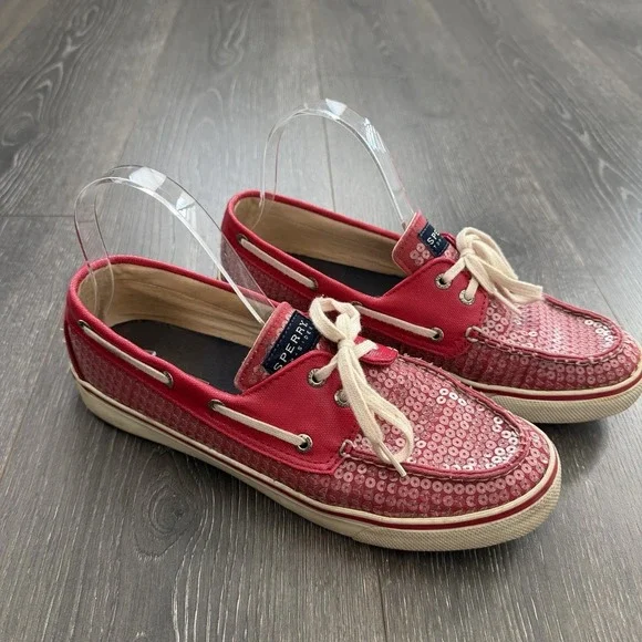 Sperry Top-Sider Womens 9‎ Bahama Boat Shoes Red Sequins Coastal Nautical Preppy