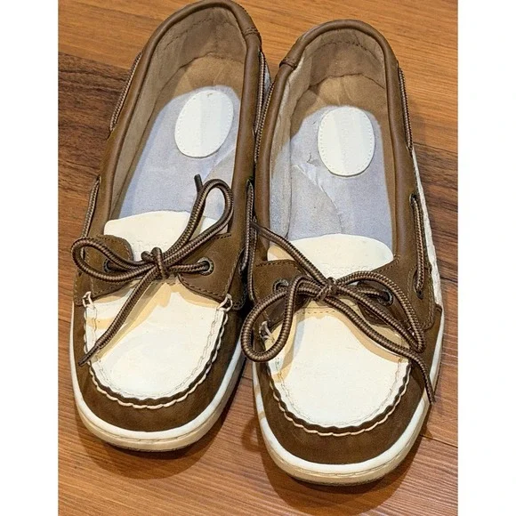 Bass Marlin Men's Boat Shoes Brown/White Leather Lace-Up US 7.5 M 3209-261