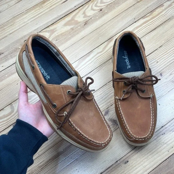 Easy Spirit Sanders Brown Leather Mesh Boat Shoes Mens 11M Loafers Deck Shoes