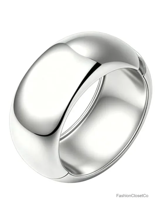 Minimalist Chunky Bangle Bracelet, Wide Twisted Cuff Hinged Bangle, Silver