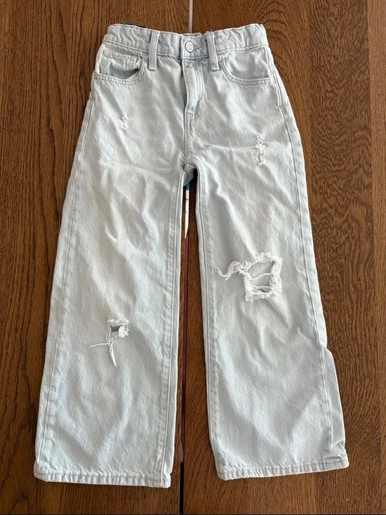Old Navy Baggy Wide Leg Light Blue Distressed Denim Jeans