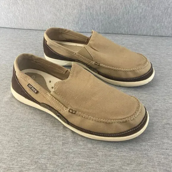 Crocs Men's Slip-On Canvas Boat Shoe in Tan/Brown