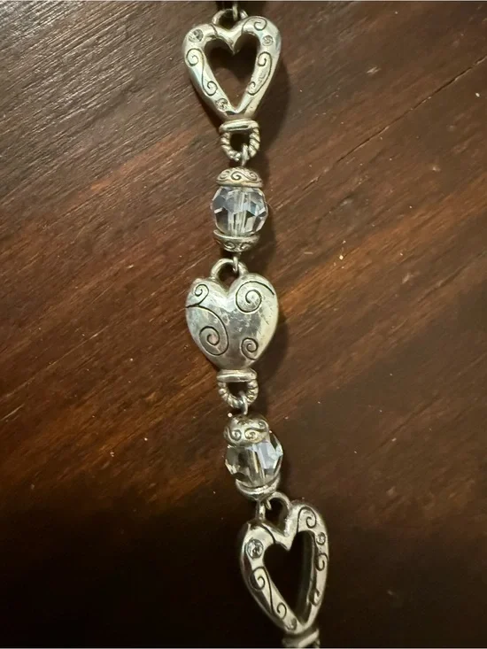 Brighton Heartland Silver-Tone Swirl Heart Bracelet with Clear Beads