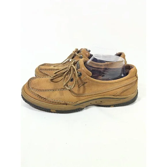 Clarks 78611 Leather Boat Shoes Men 9 Tan Moc Toe Lace Up Loafers‎ Costal Rugged