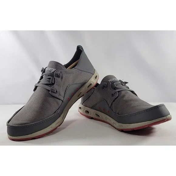 Columbia Bahama Vent PFG Boat Shoes Mens Sz 8 Grey/Red Canvas & Leather Uppers‎