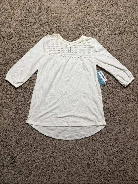 NWT Old Navy Girls White Lace Yoke Tunic Top mid sleeve Size L (10-12)