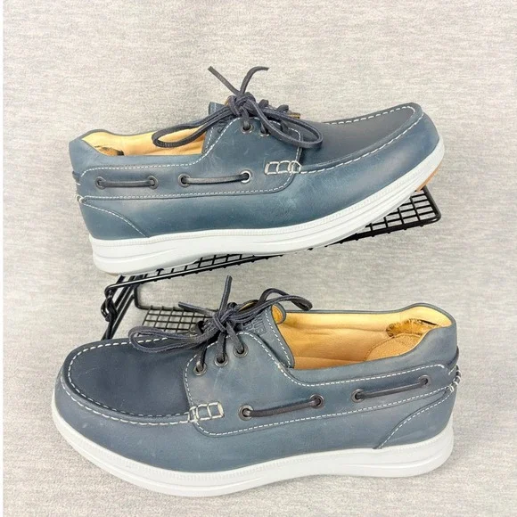 Samuel Hubbard New Endeavor Boat Shoes Driftwood Blue Leather Mens 9.5 Wide