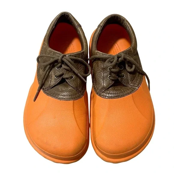 Rare Crocs Axle‎ Islander Boat Shoes Orange Foam Leather Men 10 Women 12 Unisex