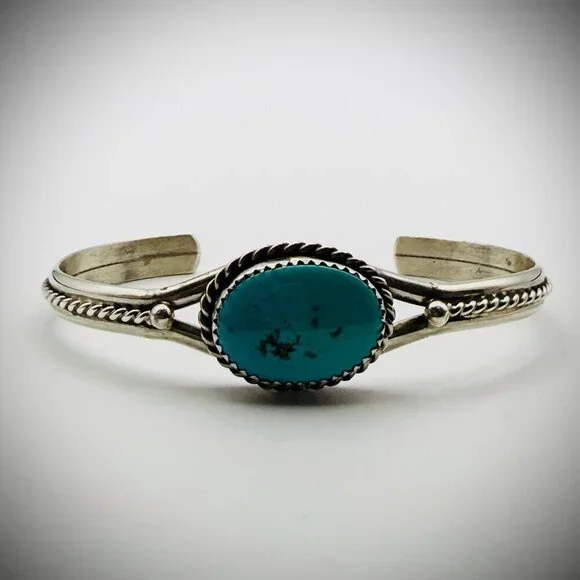 Vintage Sterling Turquoise Split-Shank Cuff, Size 6.25