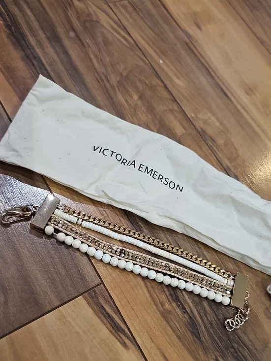 Victoria Emerson Gold and White Layered Beaded Bracelet