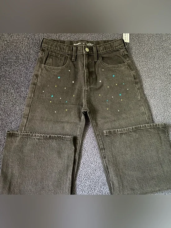 Old Navy Black Jeans with Turquoise, Yellow, and Silver Studs