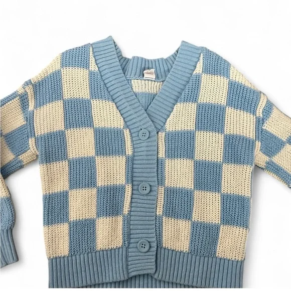 Old Navy Blue and Cream Checkered Sweater