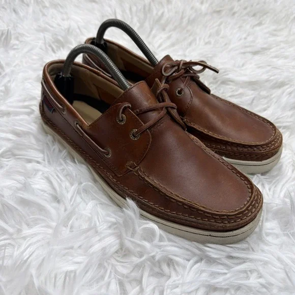 SEBAGO Mens Boat Shoes 8.5 RYDE 2 Mahogany Brown Oiled Leather Loafers Handmade!