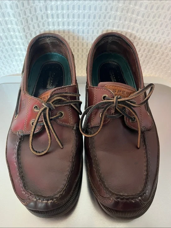 Sperry Top-Sider Mako 2-Eye Boat Shoes Brown Leather Men's 9W Wide Moc Toe