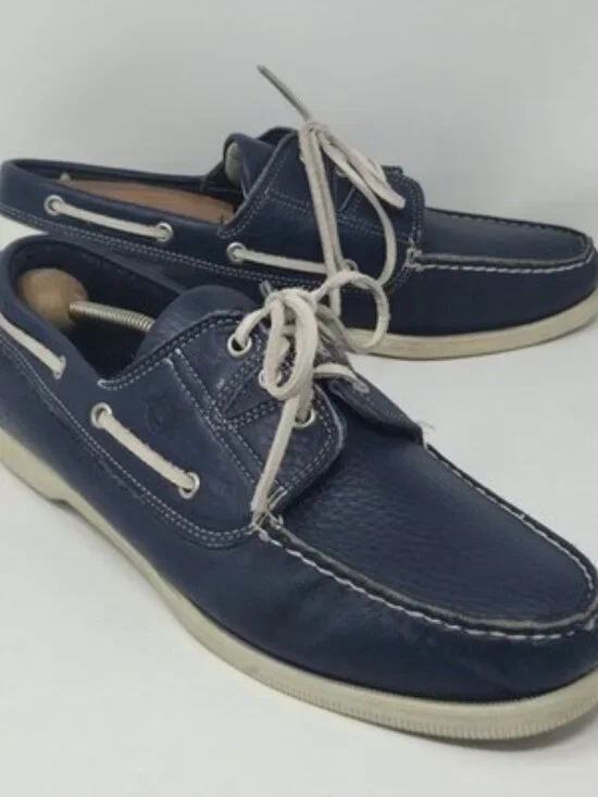 ​Vintage Dexter Boat Shoes Men's 12M Navy Leather Made in USA Heritage Casual