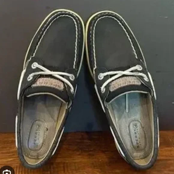 Sperry women loafers Boat Shoes Black Tan Leather‎ 7M