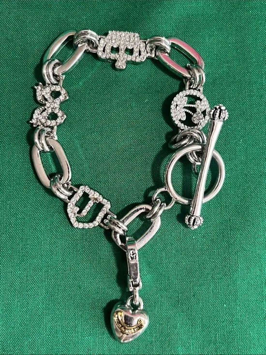 Juicy Couture Silver Crystal Link Bracelet with Heart Charm