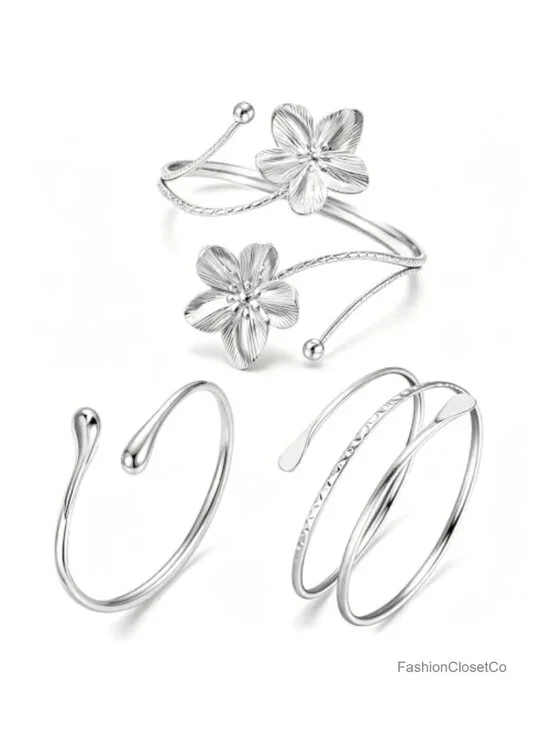 3Pcs Arm Jewelry Upper Arm Bracelet Gold Silver Arm Cuff Flower Coil Adjustable