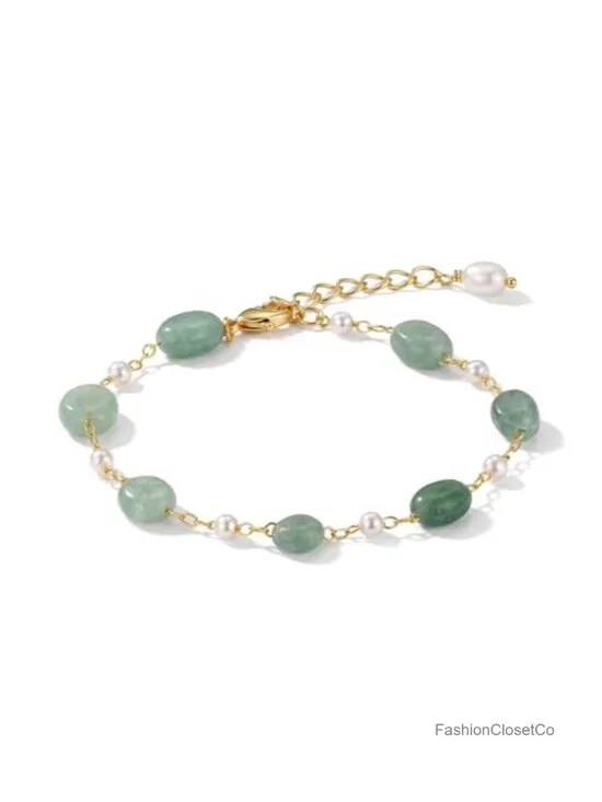 18K Gold Plated Pearl Beaded Bracelet, Adjustable Chain Stackable Bracelet,