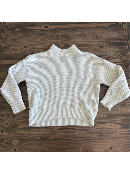 Girls Old Navy Waffle Knit Sweater S 6 7 Beige Flecked Mock Neck Cozy