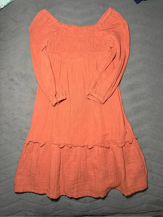 Old Navy Girls Coral Orange Long Sleeve Peasant Dress