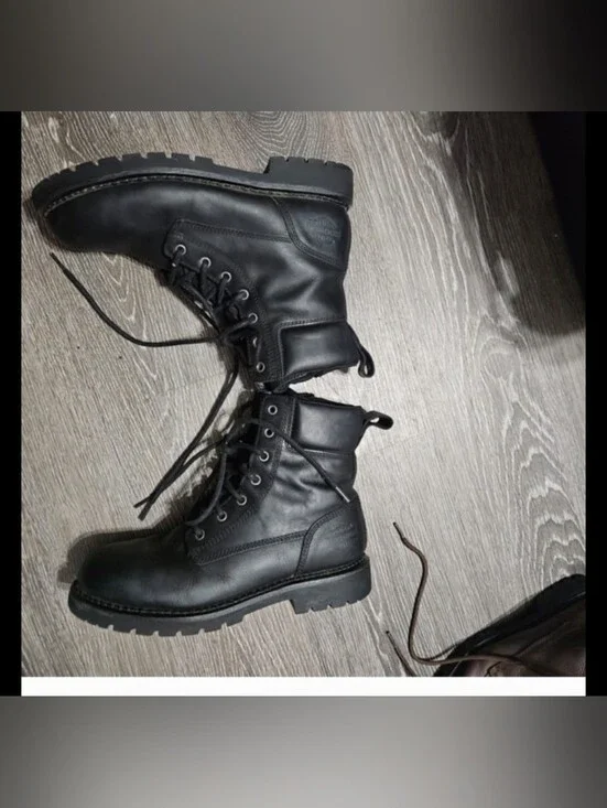 Harley-Davidson Black Leather Lace-Up Combat Boots