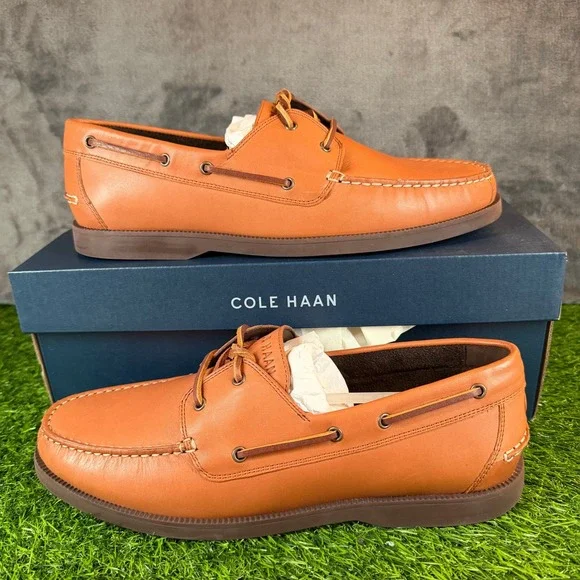Cole Haan G+ Bowside Boatshoe Cognac Leather Shoes C42132 Mens Size 9 M New‎
