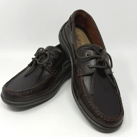 Bass Flex Step Lewis Mens Brown Leather Boat Deck Shoes Loafers Size‎ 8.5. READ