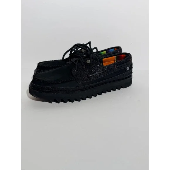 Sperry x Freshjive Boat Shoes Mens Size 7 Black Stingray Vibram Ripple Sole