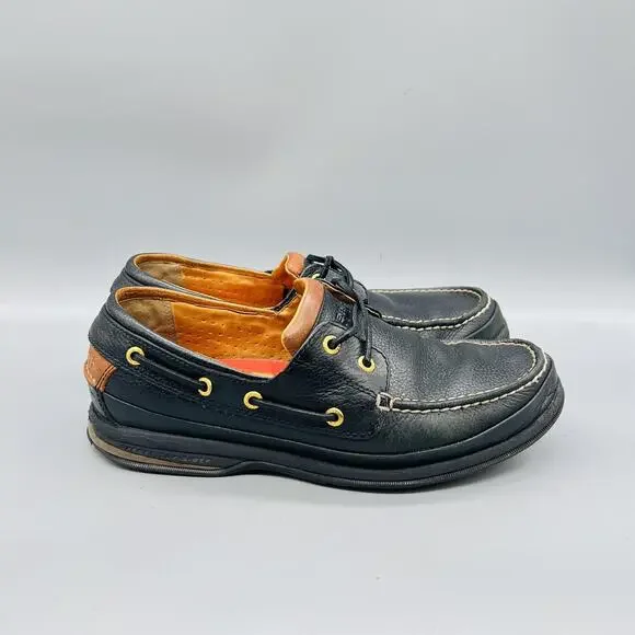 Sperry Gold Cup Shoes Mens 8.5 Black Leather Top Sider ASV Boat Moc Toe Vintage