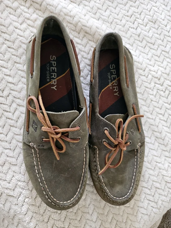 Sperry Olive Green Suede Moc Toe Boat Shoes