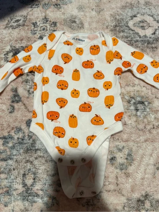 Old Navy White Long-Sleeve Pumpkin Print One-Piece