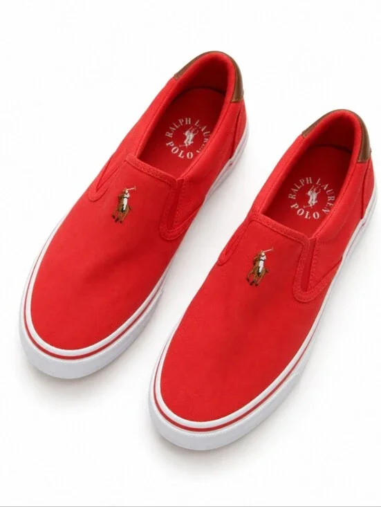 Polo Ralph Lauren Red Canvas Slip-On Shoes Embroidered Pony Casual Sz