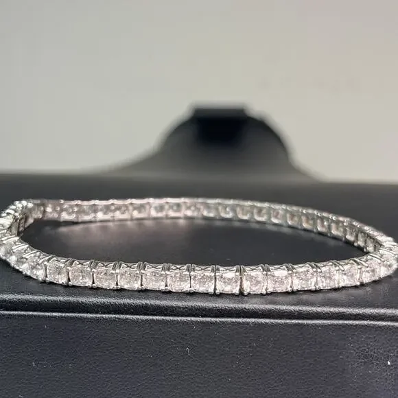 Sterling Silver 925 Tennis Bracelet With Clear White Colorless Rhinestones