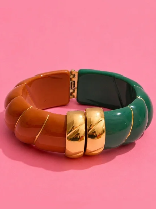 Modern Amber Green Hinged Bangle Bracelet