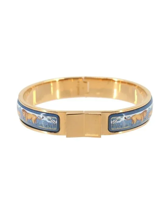 Hermes Roemaille PM Bangle Bracelet Blue Multicolor Gold Lion Email PM