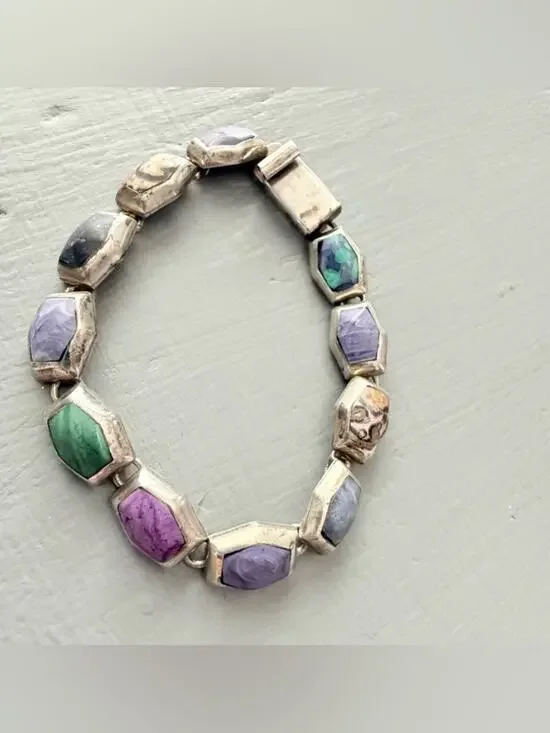 Vintage Taxco 925 Sterling Silver & Stone Bracelet
