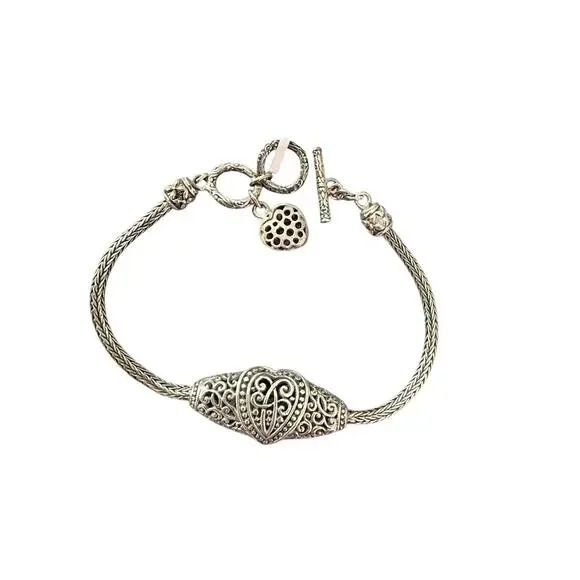 925 Sterling Silver Bali Style Toggle Bracelet NEW
