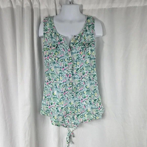 Old Navy Tank Top Girls 10-12 Multicolor Floral Button Front Cotton Summer
