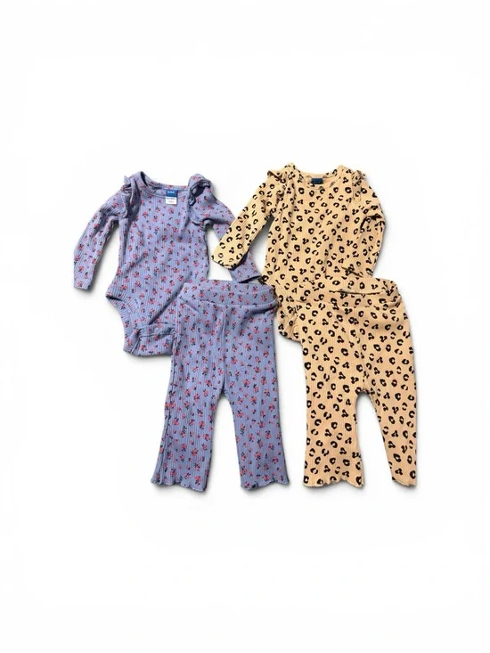 Old navy 2 Printed Ribbed Ruffle-Trim Bodysuit and Pants Set for Baby