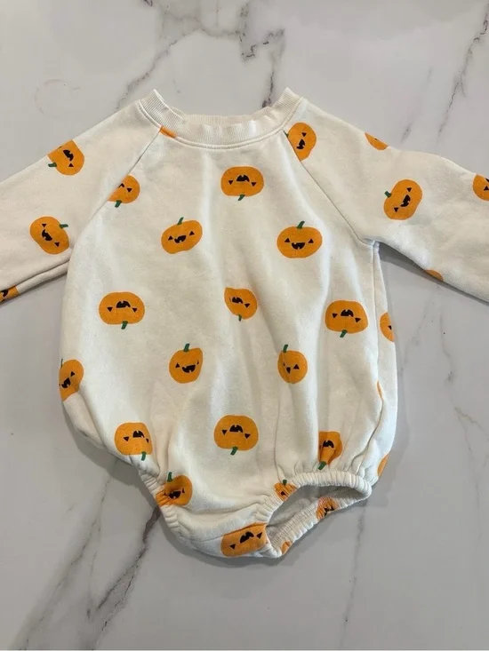 Old Navy White Baby One-Piece with Orange Pumpkin Print
