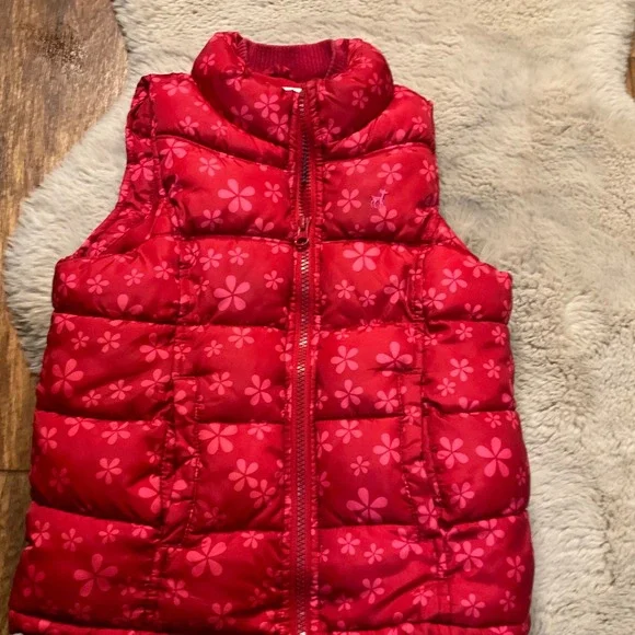 Old Navy Insulated Puffer Vest Red Pink Floral Girls‎ Size Small Kids