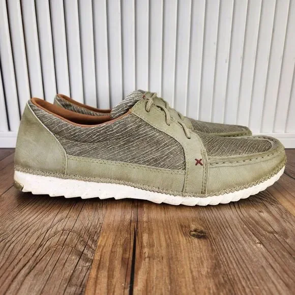 Twisted X Zero-X Men's 10.5 Olive Green Lace Up Boat Dock Moc Toe Shoes MZX0009