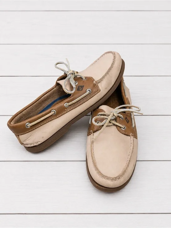 Sperry Men's Two-Tone Beige and Brown Leather Boat Shoes
