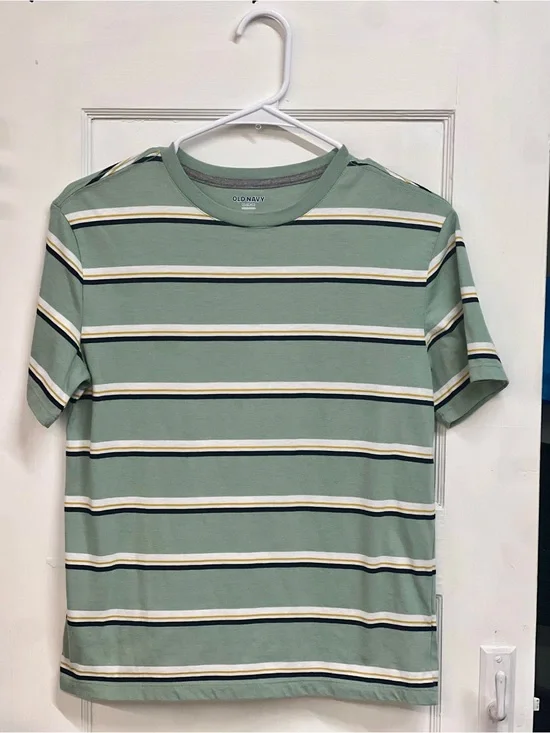 Old Navy Sage Green Short-Sleeve Striped Crew Tee