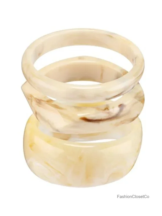 3 Piece Acrylic Resin Bangle Set - Chunky Geometric Cuff Bracelets