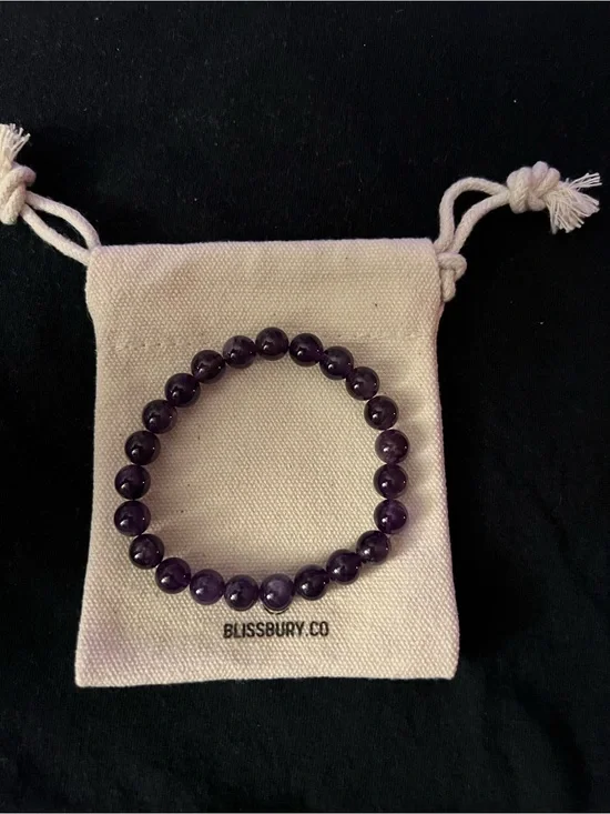 Purple Beaded Stretch Bracelet — Polished Amethyst Tone