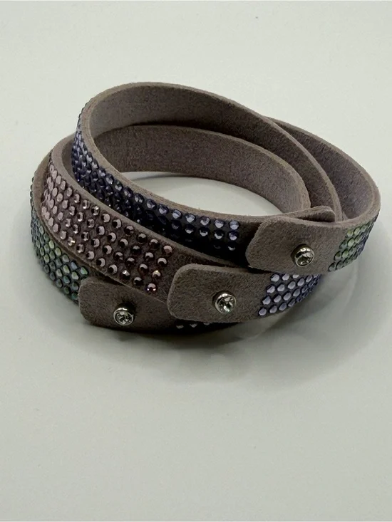 Lilac Vegan Suede Tri-Wrap Bracelet with Multicolor Crystals